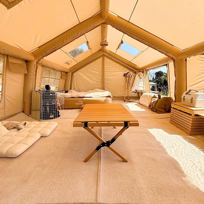 Coody Inflatable Canvas Camping Tents with Stove Jack – Premium Air Beam Family Glamping Tent, Breathable Cotton Canvas, Fast Setup Air Tent with Pump