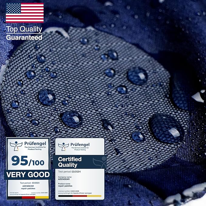 aZengear Repair Patches (30+ Colors) for Down Jackets, Puffers, Tents, Shoes, Sleeping Bags - Stick On, Waterproof, Tear-Cold-Heat-Resistant Nylon Polyester Fabric (11 Pcs, Dark Navy)