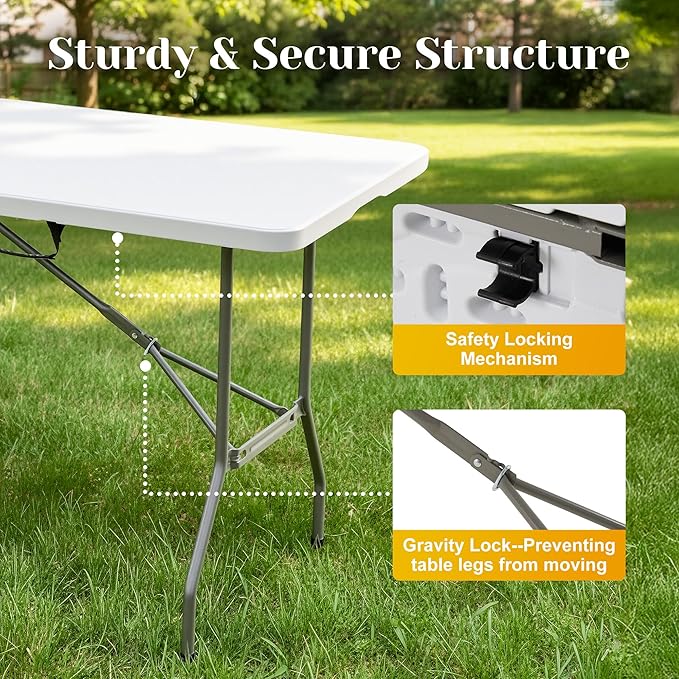 70.5" Foldable Outdoor Dining Set with 6 Fully assembled Dining Chairs for Easy Storage, Portable Patio Table and Chairs Set for Camping Picnic, Heavy Duty Patio Table Set for Garden Yard.