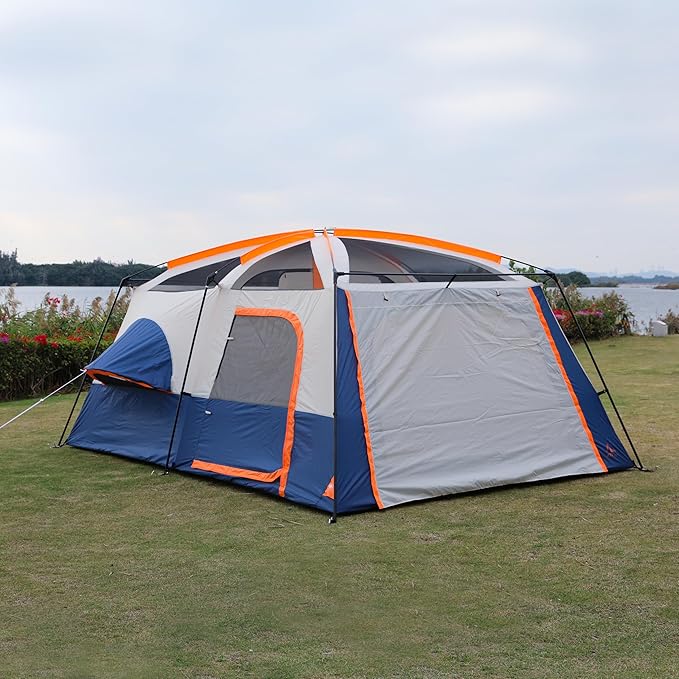 KTT Extra Large Tent 10-12-14 Person(Style-B),Family Cabin Tents,2 Rooms,3 Doors and 3 Windows with Mesh,Straight Wall,Waterproof,Double Layer,Big Tent for Outdoor,Picnic,Camping,Family Gathering