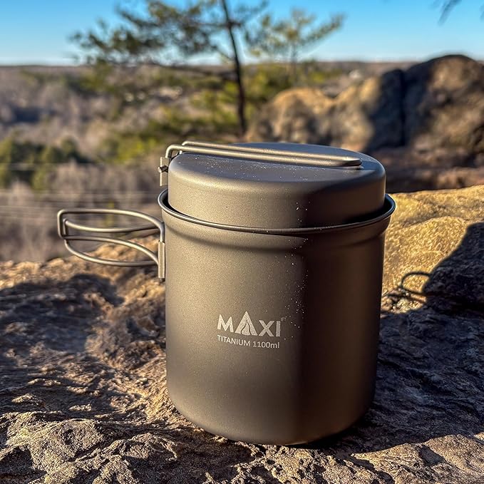Maxi Titanium Pot 1100ml with Frying Pan Lid – Lightweight Outdoor Camping Cooking Set
