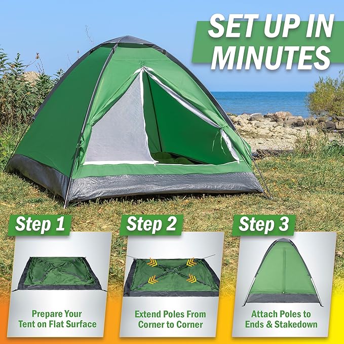 2 Person Camping Tent with Rain Fly and Carrying Bag - Lightweight Outdoor Tent for Backpacking, Hiking, or Beach Use by Wakeman Outdoors