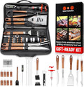 SpartaSake Premium Stainless Steel BBQ Grilling Accessories with Wood Handles - Barbecue Gill Accessories Set for Blackstone Griddle - Outdoor Camping Grill Set for BBQ for Dad Men Women (24-Pack)