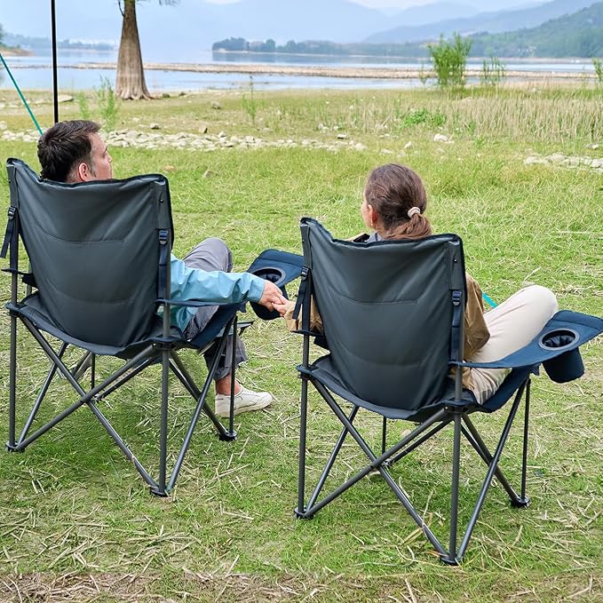 Timber Ridge Oversized Folding Camping Chair for Adults, Support 550 LBS Heavy Duty Chairs with Cup Holder Side Pocket for Camping, Lawn, Picnic, 2 Pack(Navy)