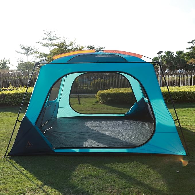 KTT Extra Large Tent 12 Person(A),Awning Family Cabin Tents,2 Rooms,4 Doors and 4 Windows with Mesh,Straight Wall,Waterproof,Double Layer,Big Tent for Outdoor,Picnic,Camping,Family Gathering。
