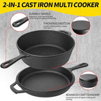 Vivicreate 2 in 1 Cast Iron Dutch Oven Pot with Skillet Lid Pre Seasoned Multi Cooker for Baking Frying Roasting Camping Compatible with All Stoves olla de hierro fundido sartén