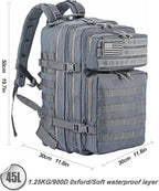 LHI Military Tactical Backpack for Men and Women 45L Army 3 Days Assault Pack Bag Large Rucksack with Molle System - Grey