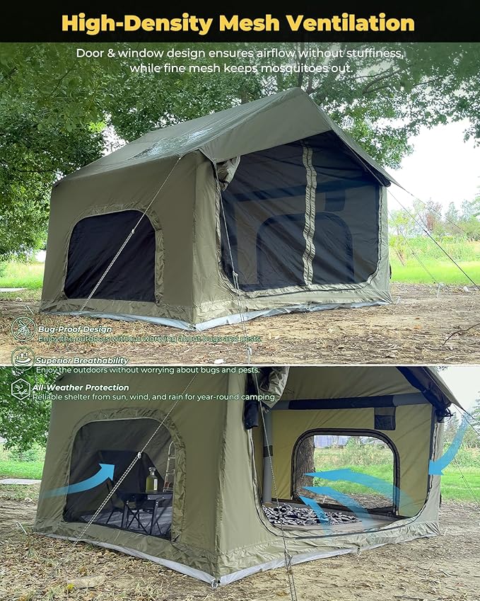 Inflatable Camping Tent, Luxury Glamping Design with Skylight, Oxford Fabric