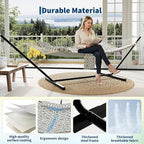 2 Person Double Hammock with Adjustable Steel Stand & Pillow, Heavy Duty Portable Outdoor Hammock Set, MAX 450 LBS Weight Capacity for Patio, Garden, Beach, Backyard