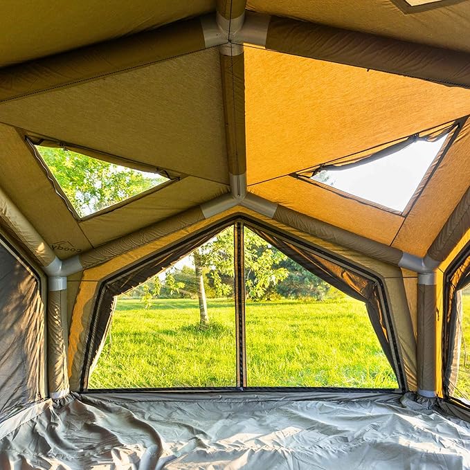 Coody Inflatable Canvas Camping Tents with Stove Jack – Premium Air Beam Family Glamping Tent, Breathable Cotton Canvas, Fast Setup Air Tent with Pump