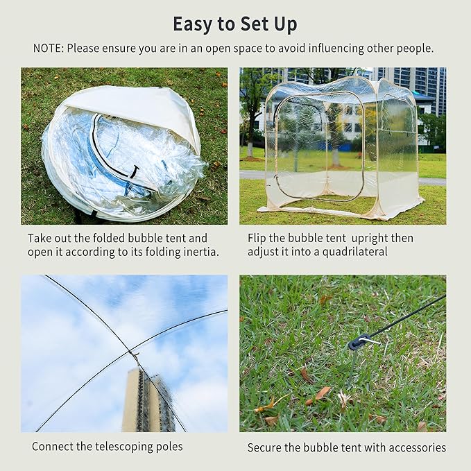 Instant Pop-Up Bubble Tent, 6x6ft Transparent Outdoor Shelter with top Cove, 360° View, All-Weather & Windproof for Camping, Beach, Backyard, Events (4-6 Person,Beige)