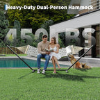 Double Hammock with Stand - Heavy Duty Portable 2 Person Design with Adjustable Steel Stand, Max 450LBS, Ideal for Outdoor Patio, Garden, Beach & Backyard