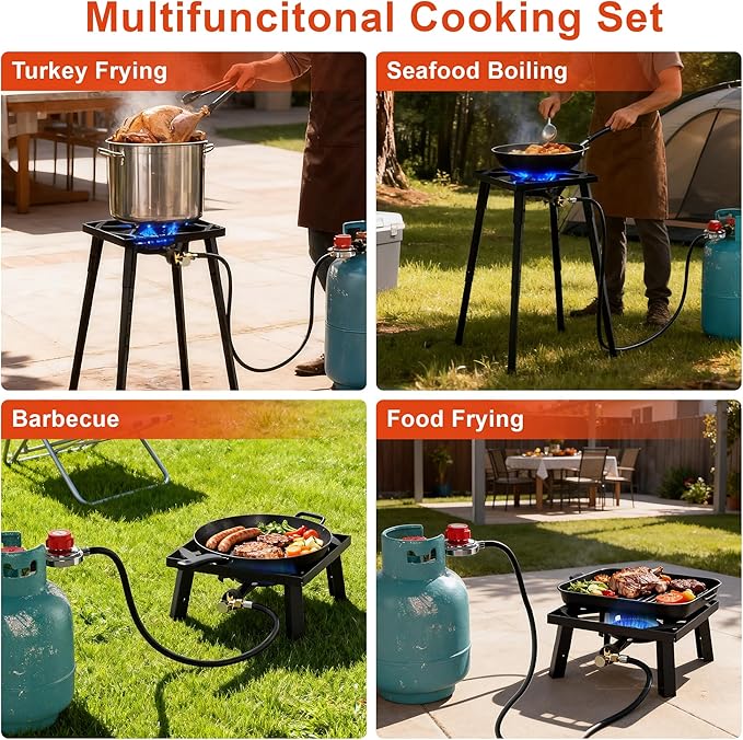 Nelyrho Propane Outdoor Stove, High Pressure Single Propane Burner, 153,000 BTU, Adjustable Height, 0-30 PSI, Heavy-Duty Cast Iron for Outdoor Cooking, Camping, Turkey Frying & Brewing