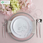 PARTY BARGAINS 13-Inch Charger Plates - 48 Pack, Clear Silver Rim, Heavy-Duty Disposable Chargers for Elegant Dining - Ideal for Weddings and Formal Events