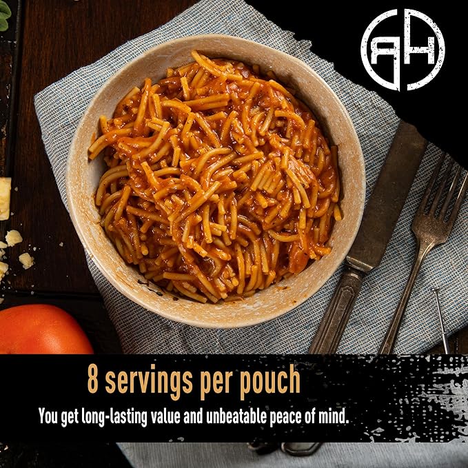 Ready Hour Spaghetti Case Pack (32 Servings), Freeze-Dried Spaghetti Pasta, Emergency Entrées, Survival Food, Real Non-Perishable, Long-Term Storage, 25-Year Shelf Life