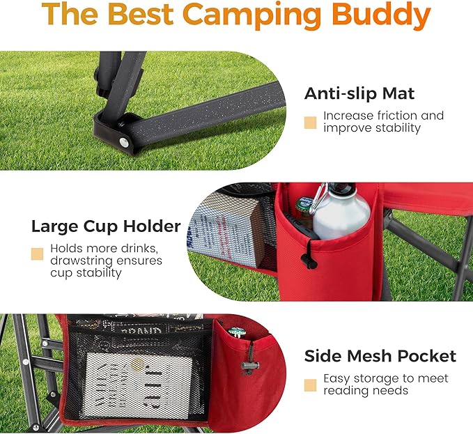 ALPHA CAMP Heavy Duty High Back Camping Chairs with Cup Holder Oversized Folding Chair Outdoor Chair with Headrest,Lawn with Side Pocket for Lawn, Sports and Fishing, 500lbs