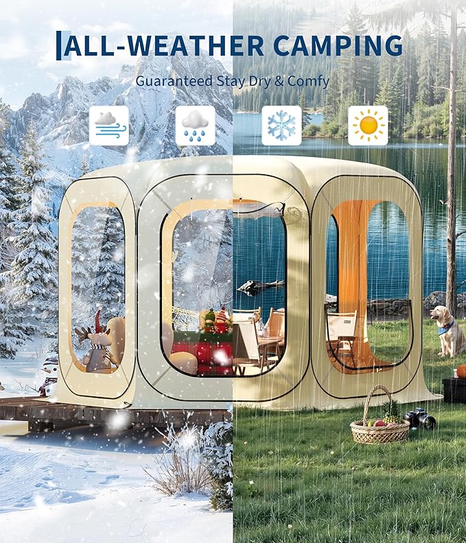 Instant Outdoor Clear Bubble Pop Up Bubble Tent 10-12 Person Portable Screen House Room All Weather Sport Garden Dome Tent Instant Rainproof Camping Sun Shelter Coldproof for Sports Events Fishing