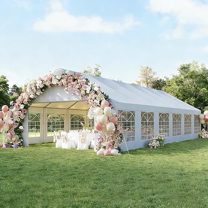 Aoxun 20x40 Party Tent Canopy for Weddings Waterproof Event Tent with Removable Sidewalls &Roll-up Door, Heavy-Duty Steel Frame for Outdoor Weddings, BBQ, Birthday Parties, & Camping,White