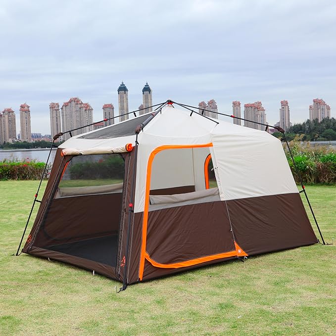 KTT Extra Large Tent 10-12-14 Person(B),Family Cabin Tents,2 Rooms,3 Doors and 3 Windows with Mesh,Straight Wall,Waterproof,Double Layer,Big Tent for Outdoor,Picnic,Camping,Family Gathering