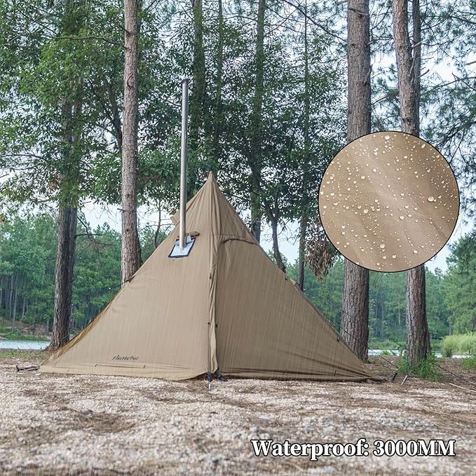 FIREHIKING Camping Hot Tent 2-4 Person Teepee Tent with Stove Jack for Backpacking Hunting 11'6" x 6'11" | with Stove Jack, for Backpacking, Hunting