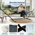 2 Person Double Hammock with Adjustable Steel Stand & Pillow, Heavy Duty Portable Outdoor Hammock Set, MAX 450 LBS Weight Capacity for Patio, Garden, Beach, Backyard
