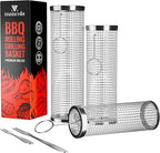 mancola BBQ Net Tube-Rolling Grilling Basket,Rolling Grilling Baskets for Outdoor Grilling,Round Stainless Steel BBQ Grill Mesh, Camping Barbecue Rack for Vegetables, French Fries, Fish
