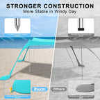 ihuan Beach Tent Sun Shelter 10X10FT UPF50+ with 4 Aluminum Foldable Poles, Easy Setup Outdoor Shade Canopy for 8 Person, Camping Sun Shelter for Fishing, Family Trips, Backyard Picnics
