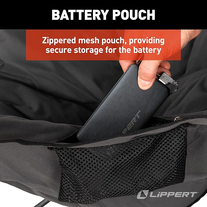Lippert Big Bear Dark Grey Heated Folding Camping Loveseat with Power Banks, Four Heat Zones, 600-lb. Weight Capacity, 600D Polyester Fabric, High-Loft Cushioning, Zippered Carrying Bag - 2024043335
