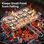 Stainless Steel Fish Grill Basket for Outdoor BBQ, Heavy Duty Lockable Grilling Rack for Fish Vegetables Steak Veggies Shrimp Meat, Portable Campfire Cooking Mesh Grate Tool, 12 x 8 Inch
