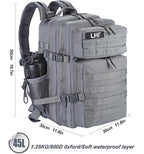 LHI Military Tactical Backpack for Men and Women 45L Army 3 Days Assault Pack Bag Large Rucksack with Molle System - Grey
