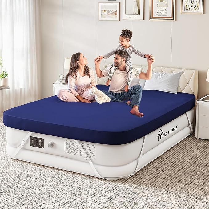 YITAHOME Queen Size Air Mattress with Fitted Sheet, Elevated Inflatable Bed with High-Speed Pump, Carry Bag and Repair Tools for Home, Travel, and Camping - 80''L x 60''W x 18''H