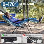 Timber Ridge Oversized Zero Gravity Chair, 33In Wide XXL Zero Gravity Reclining Chair with Side Table, Full Padded Lounge Chair for Outdoor Camping Patio Lawn, Heavy Duty Supports 500lbs, Blue-1 Pack