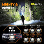 BLITZU LED Headlamp Flashlight for Adults & Kids, Lightweight, Waterproof Head Lamp with White & Red Light, Comfortable Headband, Perfect for Running, Camping, Hiking, 3 AAA Batteries Included, Black
