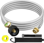 12FT Stainless Braided Propane Adapter Hose with Gauge, Propane Tank Hose Adapter 1lb to 20lb Converter for QCC1/Type1 Coleman Camp Stove, Buddy Heater, Tabletop Grill&More 1lb Portable Appliance