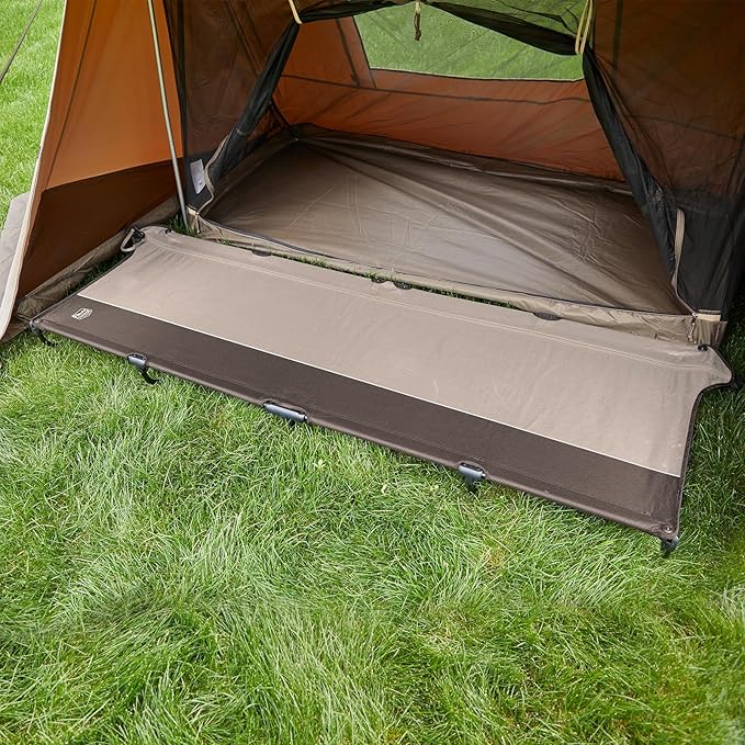 TIMBER RIDGE 20-Second Quick Set-Up Camping Cot, Lightweight Aluminum Folding Cot with Zipper Closure, Portable Carry Bag Included for Camping, Travel and Outdoors, Support up to 225lbs, Tan 2pcs