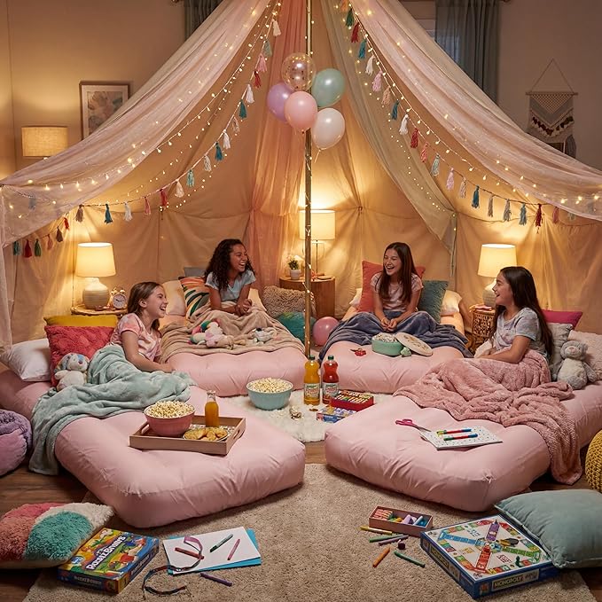 Windyun 6 Sets Kids Air Mattress Bulk with Fitted Sheet,Toddler Inflatable Bed 63 x 27 x 8 Inches Blow up Airbed Camping Sleeping Pad for Aged 3-10 Birthdays Slumber Sleepover Party (Pink)