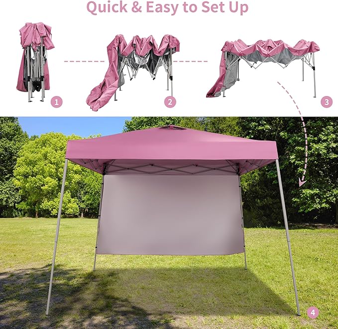 GDY 8X10 FT Pop Up Canopy Outdoor Instant Tent Slant Legs with a Sidewall,Equipment Vents, Portable Gazebo Shelter for Patio, Deck, Beach and Garden,Pink.