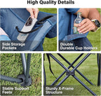 2 Pack Oversized Camping Chair, Portable Folding Padded Camp Chairs with Side Pocket, Cup Holder, Heavy Duty Support 500LBS Outdoor Lounge Chair for Adults, Fishing, Sports, Navy Blue