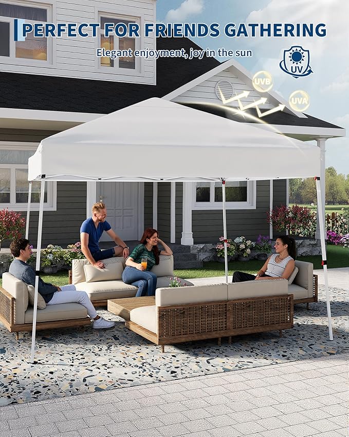 Canopy Tent, GarveeLife 10X10 FT Pop Up Canopy Outdoor Instant Tent Slant Legs with Carrying Bag, Portable Gazebo Shelter for Patio Deck Garden Beach - 8X8 FT Canopy Cover (White)
