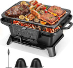 VIVOHOME Rectangle Cast Iron Charcoal Grill with Double-Sided Grate, Portable Outdoor BBQ Grill, Compact Tabletop Grill Stove (Note: The charcoal grid is made of stainless steel, not cast iron)