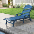 Domi Patio Lounge Chair Outdoor, HDPE Outdoor Chaise Lounge with Reclining Backrest, Pool Lounger Chair for Outside, Poolside, Sunbathing Tanning, Blue