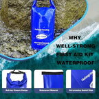 Boat First Aid Kit Waterproof, WELL-STRONG Marine Emergency Kit with Roll Top Dry Bag for Boating Fishing Kayaking – Water-Resistant Contents for Camping & Beach（Blue）