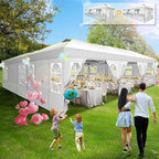 COBIZI 10x30 Pop Up Canopy Tent, Wedding Party Tent with 8 Sidewall One Push Setup Glow, 3 Adjustable Height Air Vent Waterproof UPF50+, Wheeled Bag, Sandbag, Stake, Rope for Commercial, Outdoor