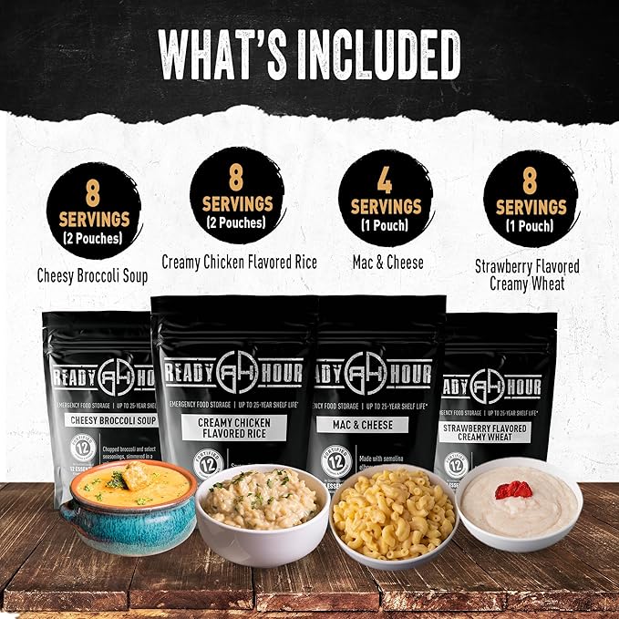 Ready Hour 1-Week Food Supply Ammo Can (58 Servings), Emergency Storage Rations, Prepper Kit, Survival Food, Freeze-Dried, 25-Year Shelf Life, Flood-Safe Container