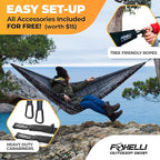 Foxelli Camping Hammock – Ultralight Hammock for Backpacking, Hiking, Festivals, Travel - Easy Setup with Tree-Friendly Ropes & Steel Carabiners, Heavy Duty Parachute Nylon