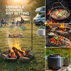 IDZO Swivel Campfire Grill – Heavy Duty Fire Pit Grill Grate, 360° Adjustable Steel Cooking Rack for Open Fire, Portable Outdoor BBQ Campfire Grate for Camping, Hiking, Backyard & Survival Cooking