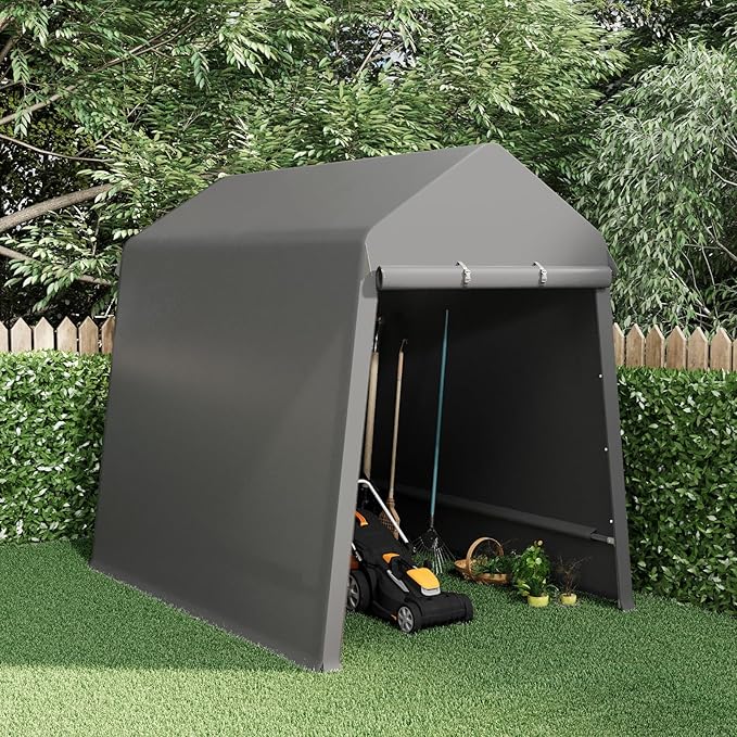 Wpond Outdoor Storage Tent 6 * 8 FT,Storage Shelter Shed,Waterproof Carport with Roll Up Doors & Vents Outdoor Storage Shed for Atv,Bike, Motorcycle, and Gardening Tools-GREY, Gray