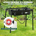 Goplus Outdoor Camping Stove, 3 Burner Propane Gas Cooker w/Detachable Legs & CSA Regulator & 0-20 PSI Regulator for Camp Patio RV, Cast Iron, 225,000-BTU