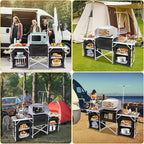 Nice C Camping Kitchen Table, Folding Grill Table, Upgrade Light Stand and Windshield Cooking Station & 3 Organizers, Carry Bag for Outdoor, Beach, BBQ, Picnic, Cooking, Indoor, Office(Silver)