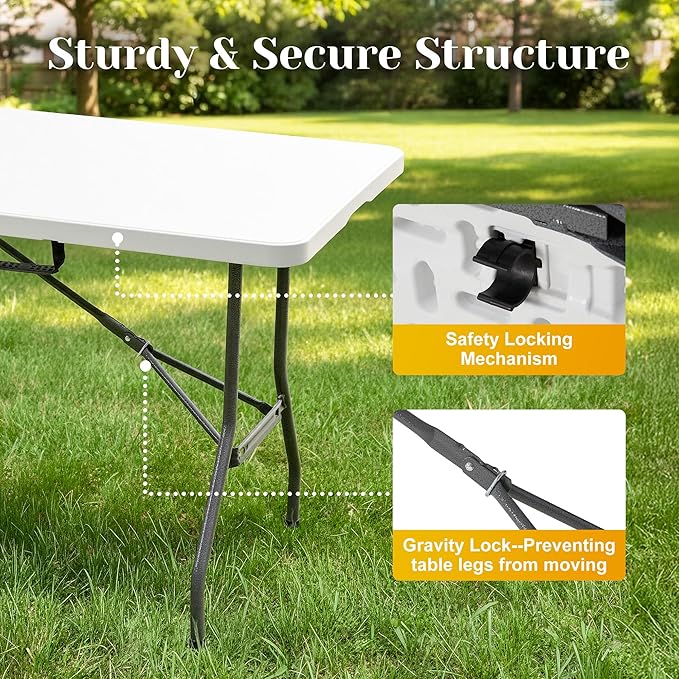 71.5" Foldable Outdoor Dining Set with 8 Fully assembled Dining Chairs for Easy Storage, Portable Patio Table and Chairs Set for Camping Picnic, Heavy Duty Patio Table Set for Garden Yard.